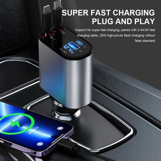 Synapik 100W Car Charger with Digital Display and Retractable Design