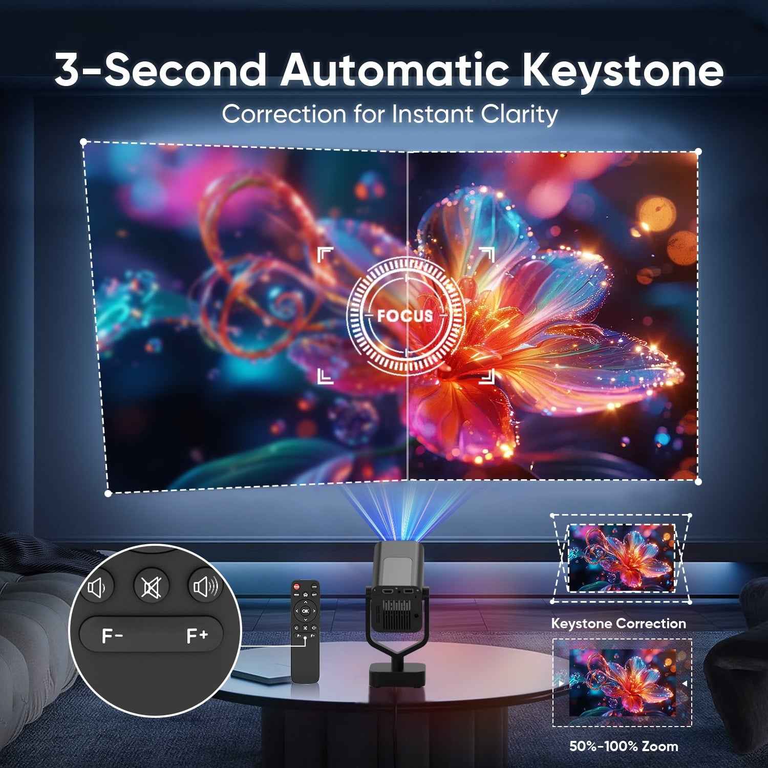 Synapik Bluetooth Projector, 1080P Support Portable Projector with Auto Keystone, Compatible with TV Stick/HDMI/USB, for Home/Party/Outdoor Use