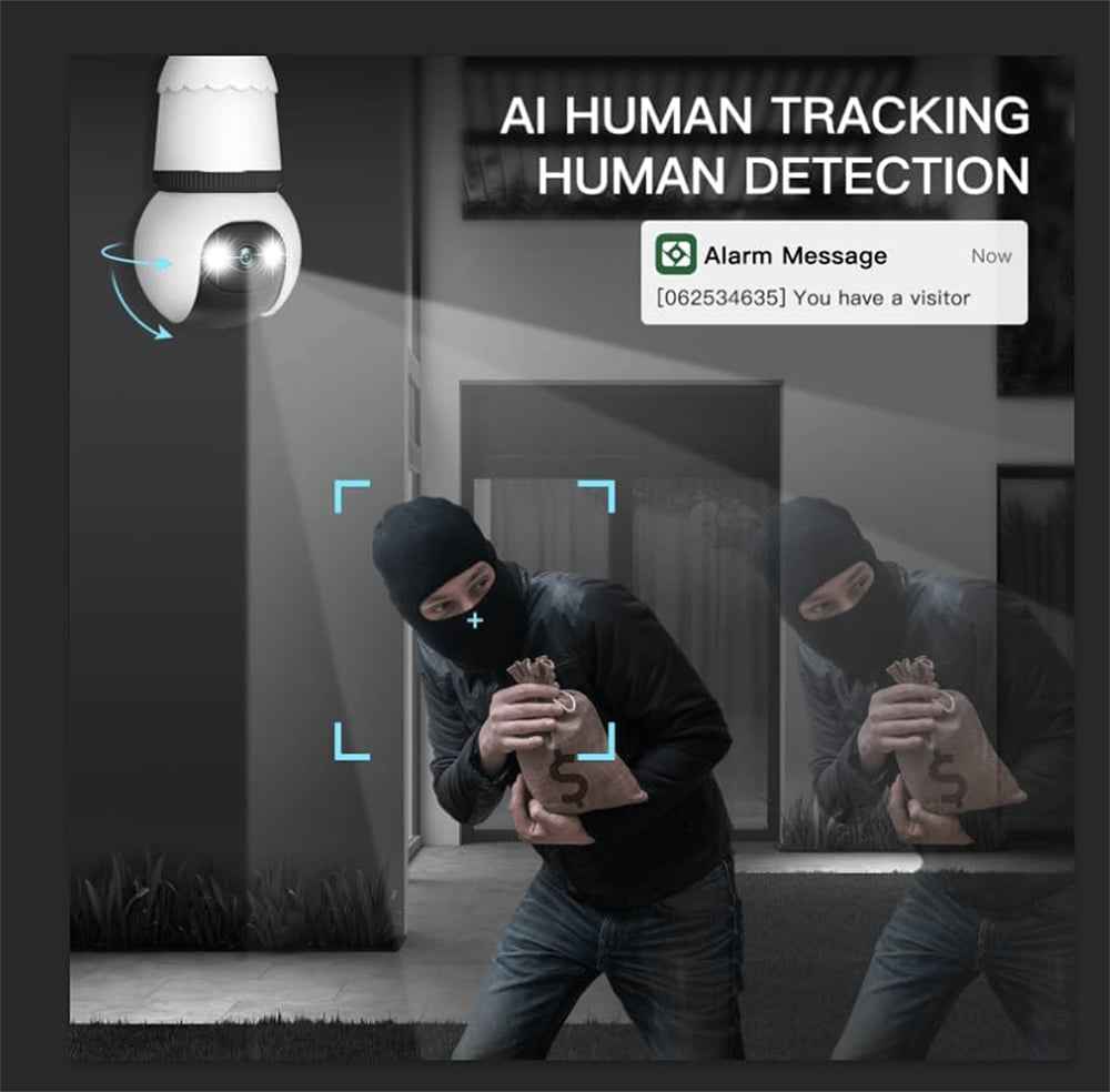 Synapik 2MP Light Bulb Security Camera 2.4GHz Wireless Outdoor Indoor Camera with Night Vision