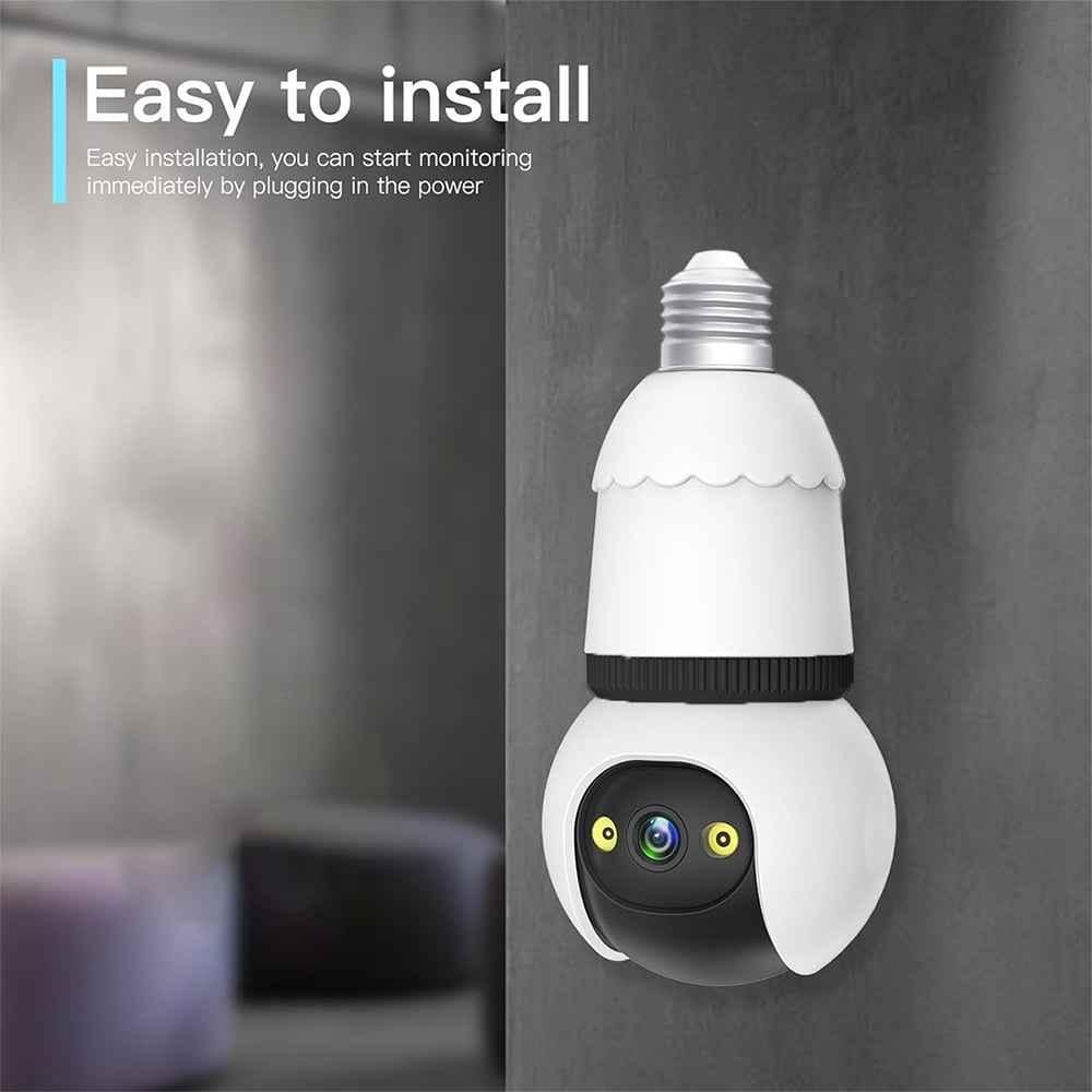 Synapik 2MP Light Bulb Security Camera 2.4GHz Wireless Outdoor Indoor Camera with Night Vision