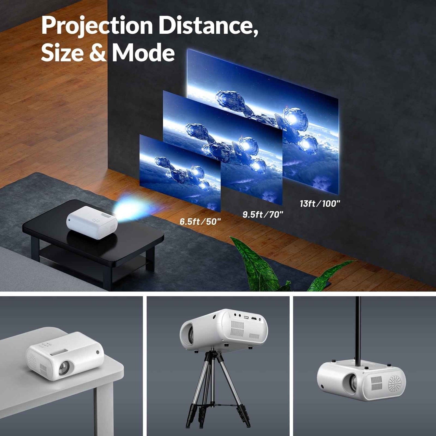 Synapik Mini Projector, Portable Projector Portable Outdoor Projection for iOS/Android/PS5 White