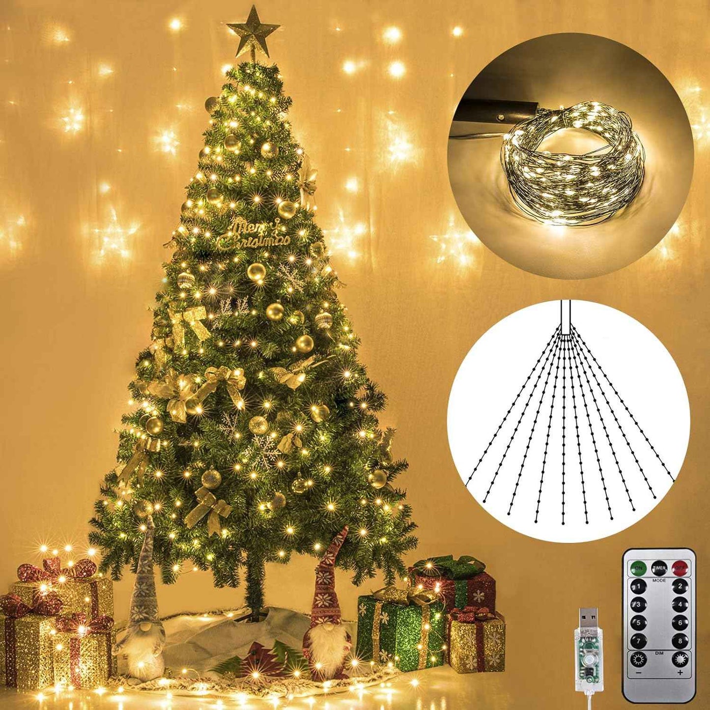 Synapik 8 Modes 100-600 Christmas LED Firefly Twinkle String Lights