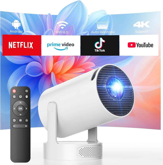Synapik Mini Bluetooth Portable Projector with 5W Soundbase Speaker & 220° Rotation, Auto Keystone, 300 ANSI 4K WiFi Android 11 Smart Projector