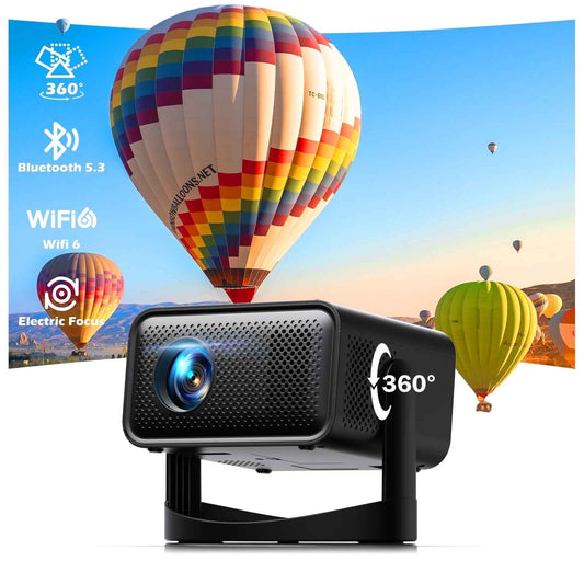 Synapik Smart Projector 1080P with WiFi and Bluetooth, 360° Rotation Portable Movie Projector with Auto Keystone & Electric Focus for Home Theater