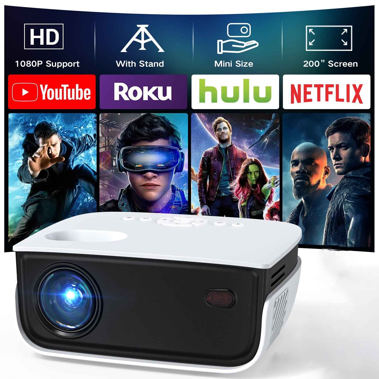Synapik 1080P Mini Projector with Bluetooth,Keystone Correction,up to Support 240'' Screen