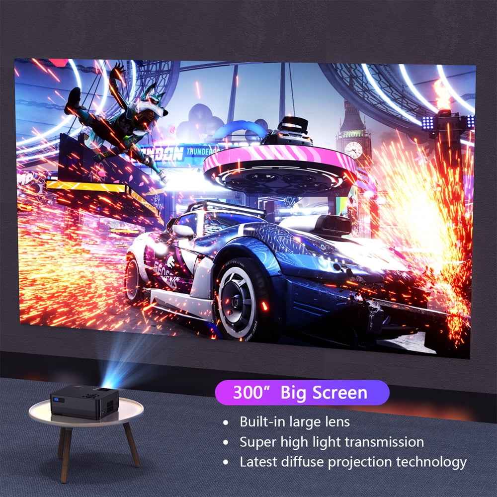 Synapik 5G WiFi Bluetooth 4K Support Native 1080P, 15000LM Full HD Movie Projector, LCD Technology 300" Display Home Theater,(Projector Screen Included)