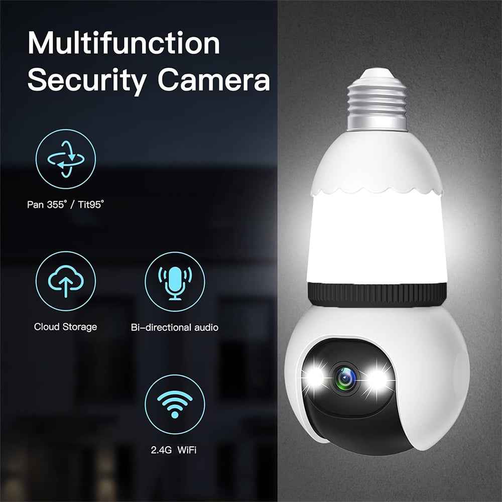 Synapik 2MP Light Bulb Security Camera 2.4GHz Wireless Outdoor Indoor Camera with Night Vision