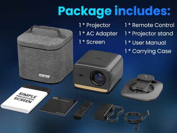 Synapik L810S Pro 1080P Smart Projector Bundle with Carrying Case, Foldable Screen, Remote, Accessories, and Built-In Streaming Apps, Auto-Focus, Dolby Audio, 4K Support