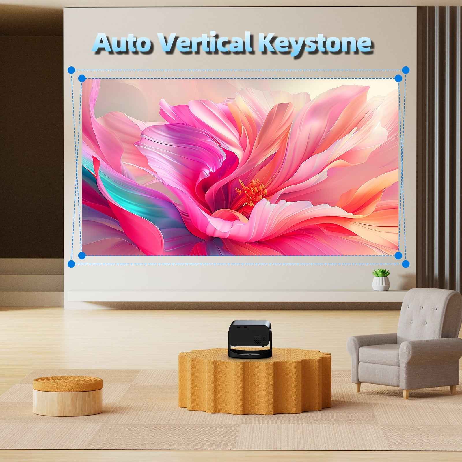 Synapik Smart Projector 1080P with WiFi and Bluetooth, 360° Rotation Portable Movie Projector with Auto Keystone & Electric Focus for Home Theater