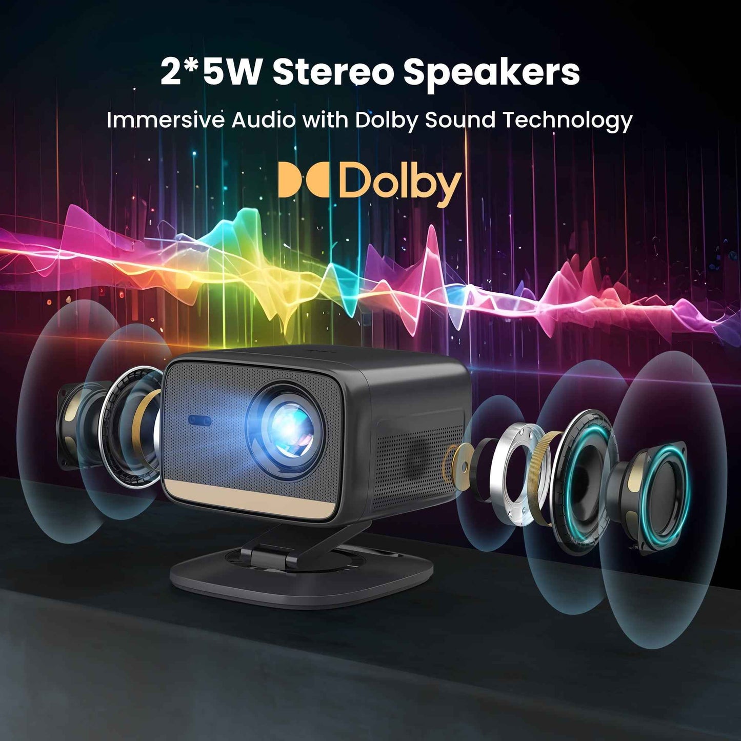 Synapik L810S Pro 1080P Smart Projector Bundle with Carrying Case, Foldable Screen, Remote, Accessories, and Built-In Streaming Apps, Auto-Focus, Dolby Audio, 4K Support