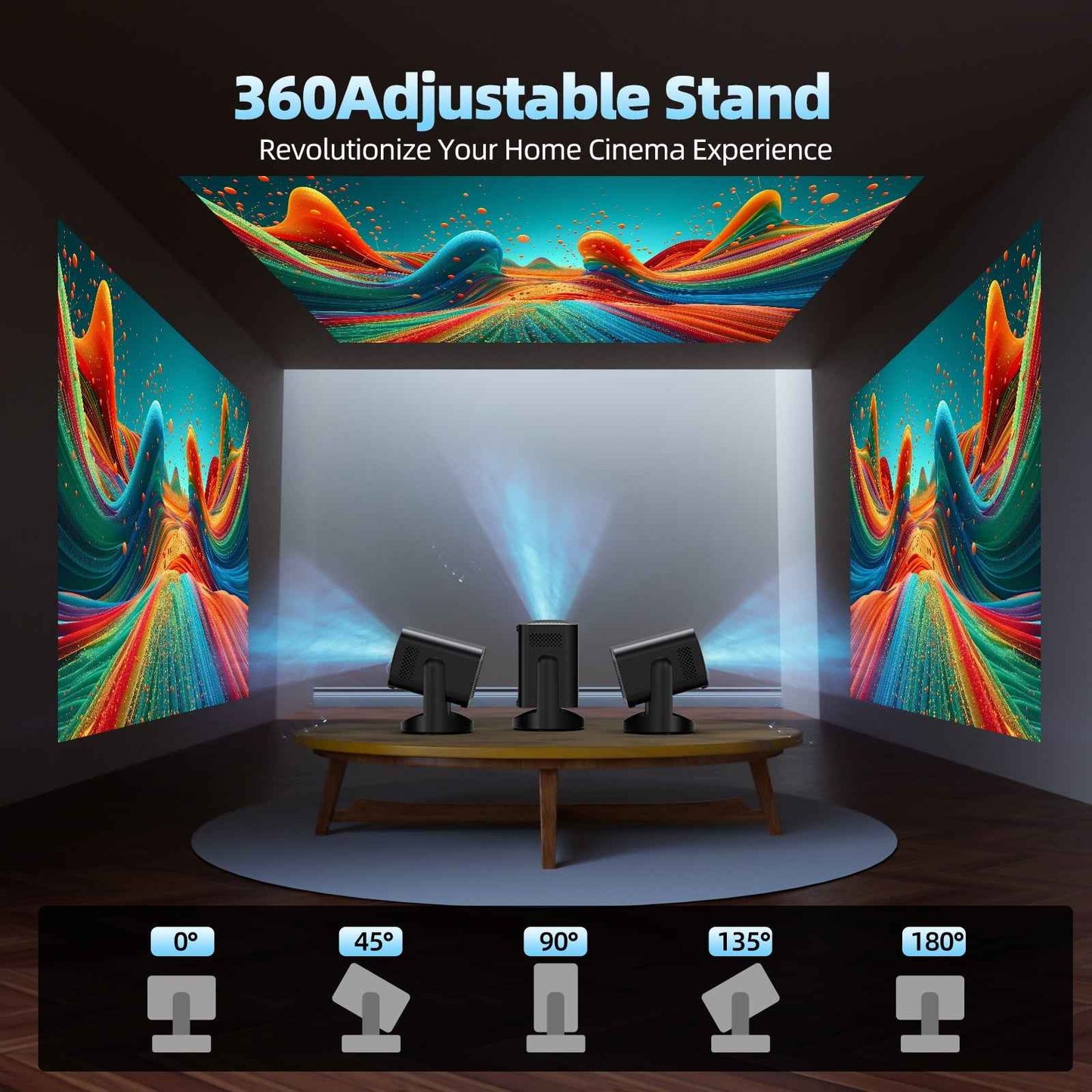 Synapik Smart Projector 1080P with WiFi and Bluetooth, 360° Rotation Portable Movie Projector with Auto Keystone & Electric Focus for Home Theater