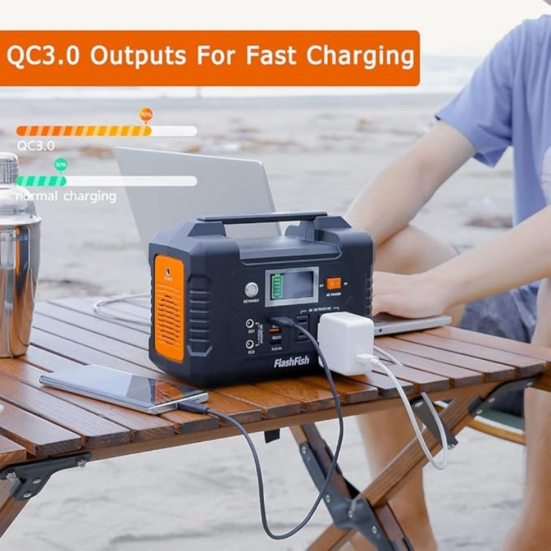 Synapik FlashFish 200W Portable Solar Generator - Power Station with LCD Display for Blackouts & Camping