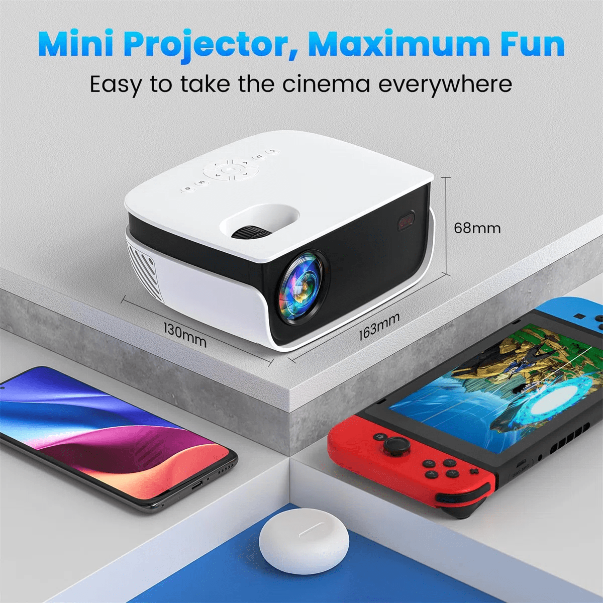 Synapik 1080P Mini Projector with Bluetooth,Keystone Correction,up to Support 240'' Screen