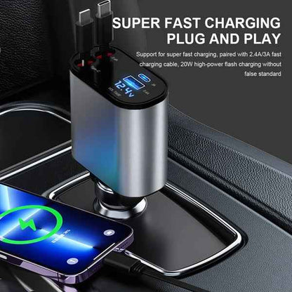 Synapik 100W Car Charger with Digital Display and Retractable Design