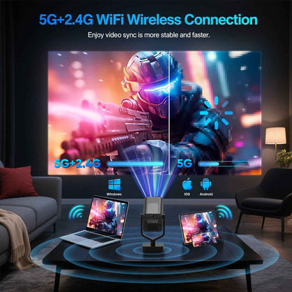 Synapik Bluetooth Projector, 1080P Support Portable Projector with Auto Keystone, Compatible with TV Stick/HDMI/USB, for Home/Party/Outdoor Use