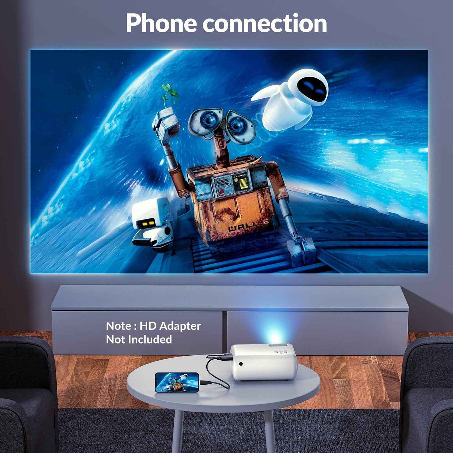 Synapik Mini Projector, Portable Projector Portable Outdoor Projection for iOS/Android/PS5 White