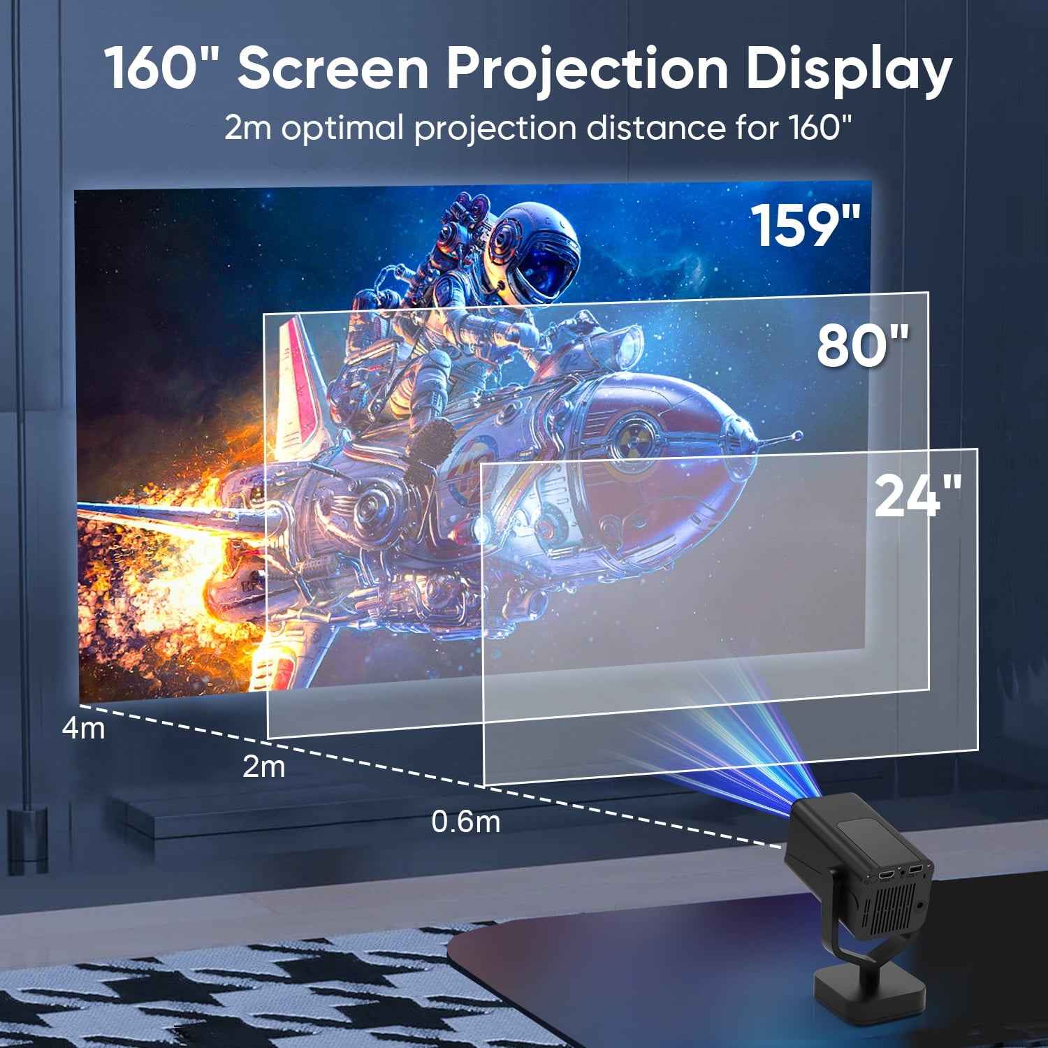 Synapik Bluetooth Projector, 1080P Support Portable Projector with Auto Keystone, Compatible with TV Stick/HDMI/USB, for Home/Party/Outdoor Use