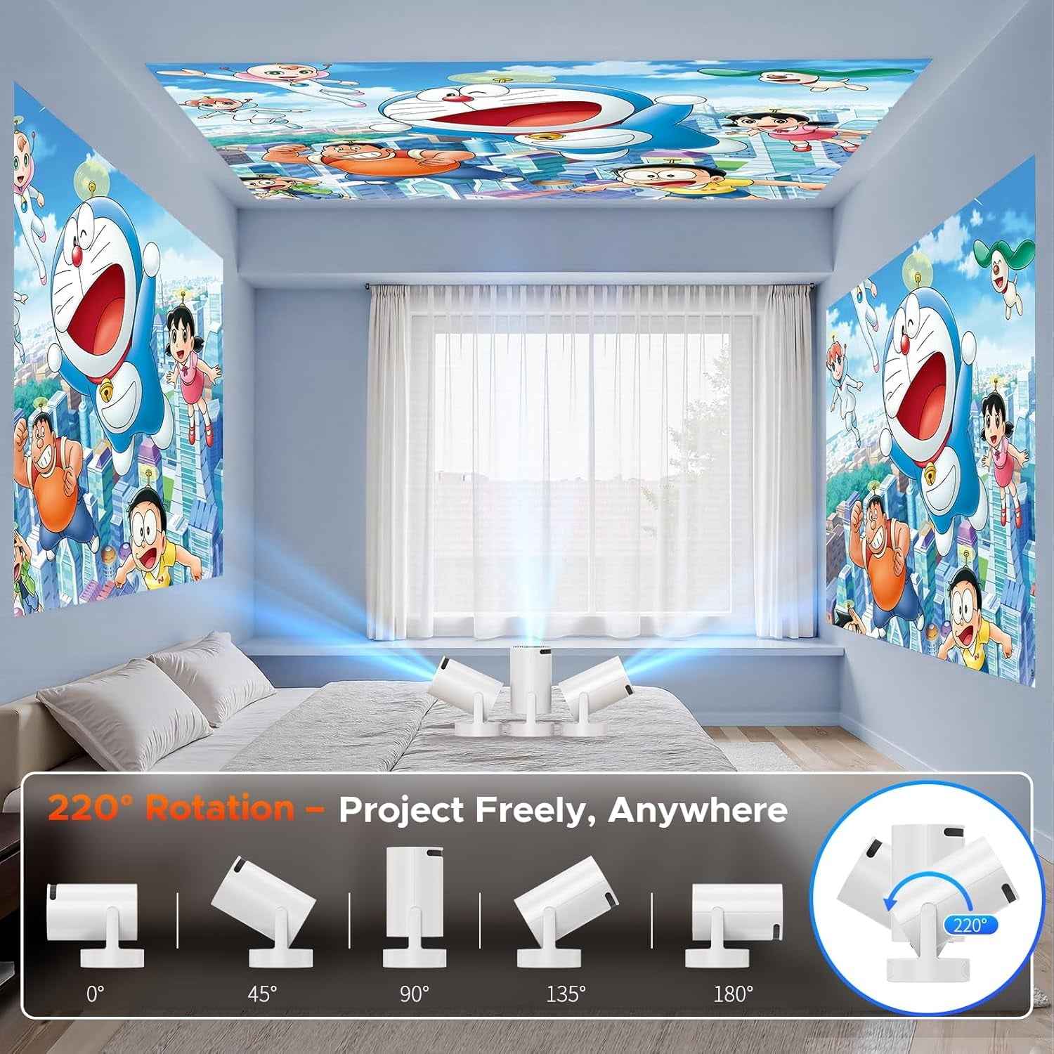 Synapik Mini Bluetooth Portable Projector with 5W Soundbase Speaker & 220° Rotation, Auto Keystone, 300 ANSI 4K WiFi Android 11 Smart Projector