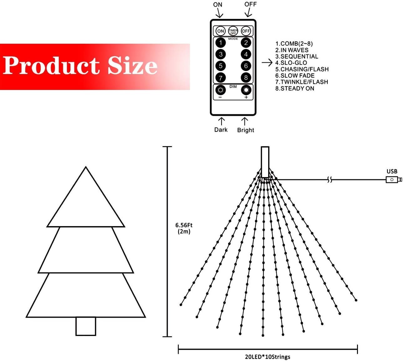 Synapik 8 Modes 100-600 Christmas LED Firefly Twinkle String Lights