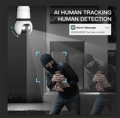 Synapik 2MP Light Bulb Security Camera 2.4GHz Wireless Outdoor Indoor Camera with Night Vision