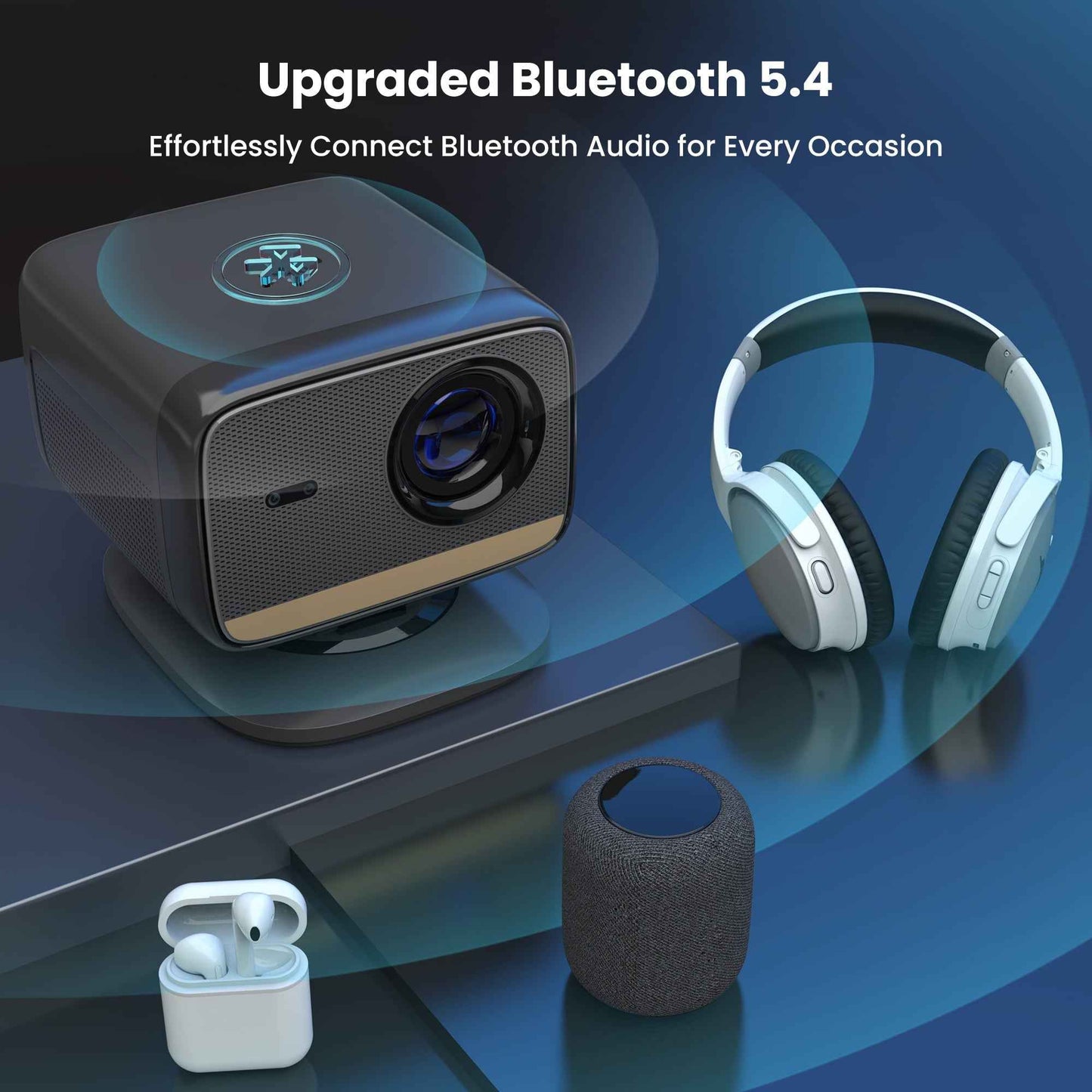 Synapik L810S Pro 1080P Smart Projector Bundle with Carrying Case, Foldable Screen, Remote, Accessories, and Built-In Streaming Apps, Auto-Focus, Dolby Audio, 4K Support