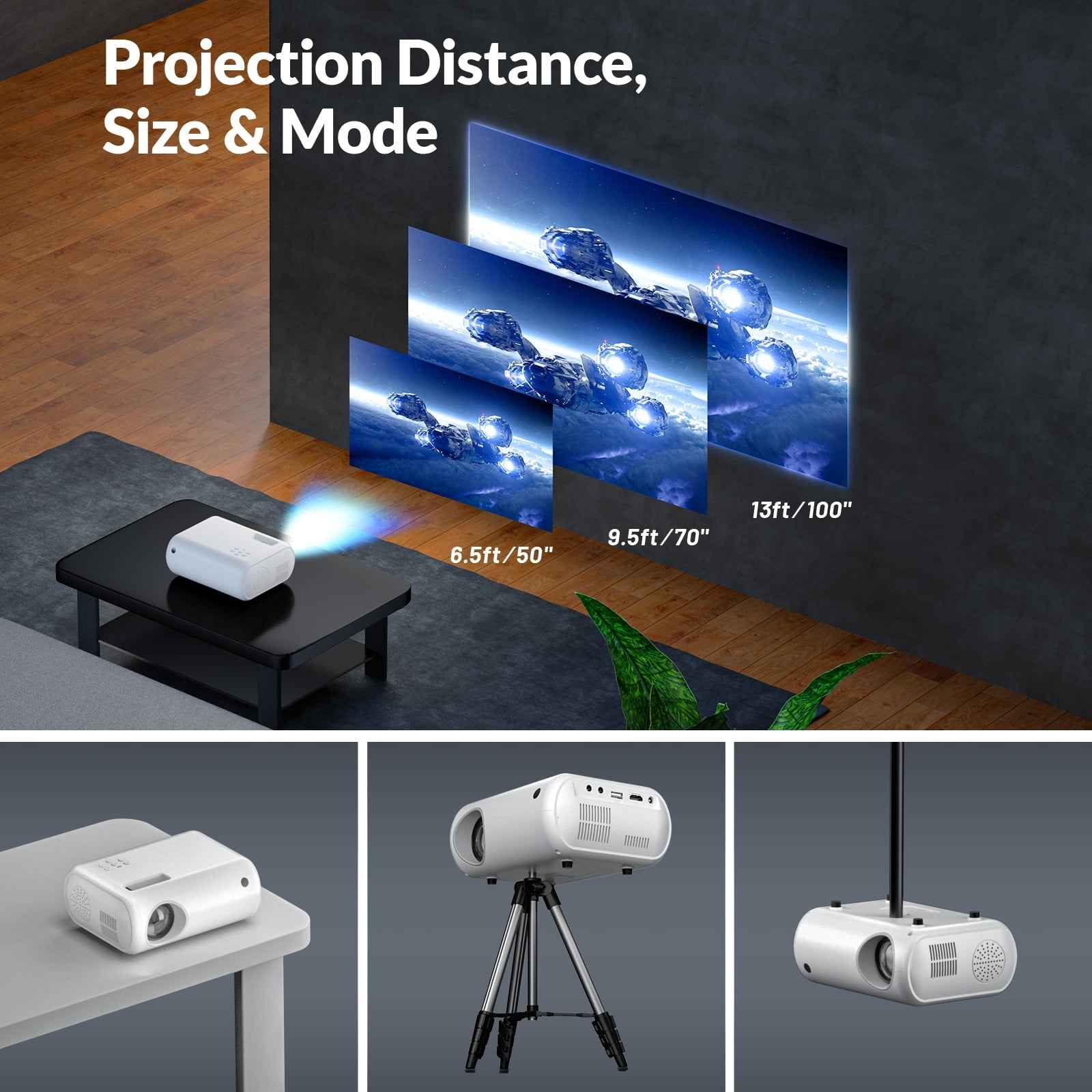 Synapik Mini Projector, Portable Projector Portable Outdoor Projection for iOS/Android/PS5 White