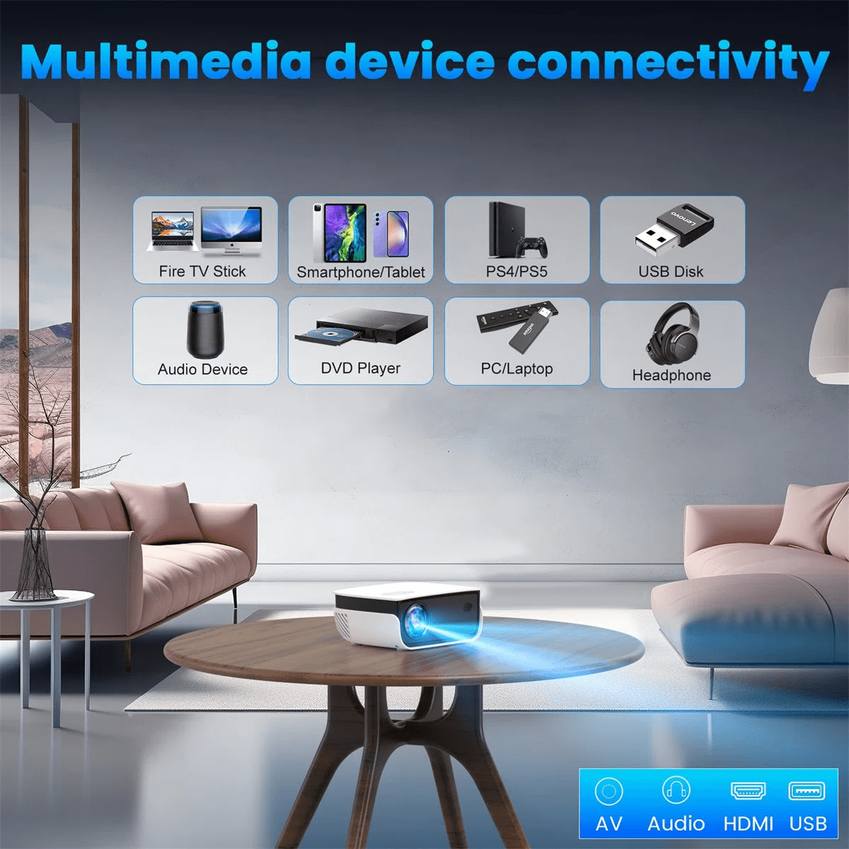 Synapik 1080P Mini Projector with Bluetooth,Keystone Correction,up to Support 240'' Screen