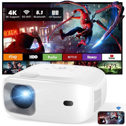Synapik 4K Support Portable Projector with Wifi and Bluetooth Mini Projector with Speaker FHD Native 1080P Projectors for Outdoor Movies Home Theater