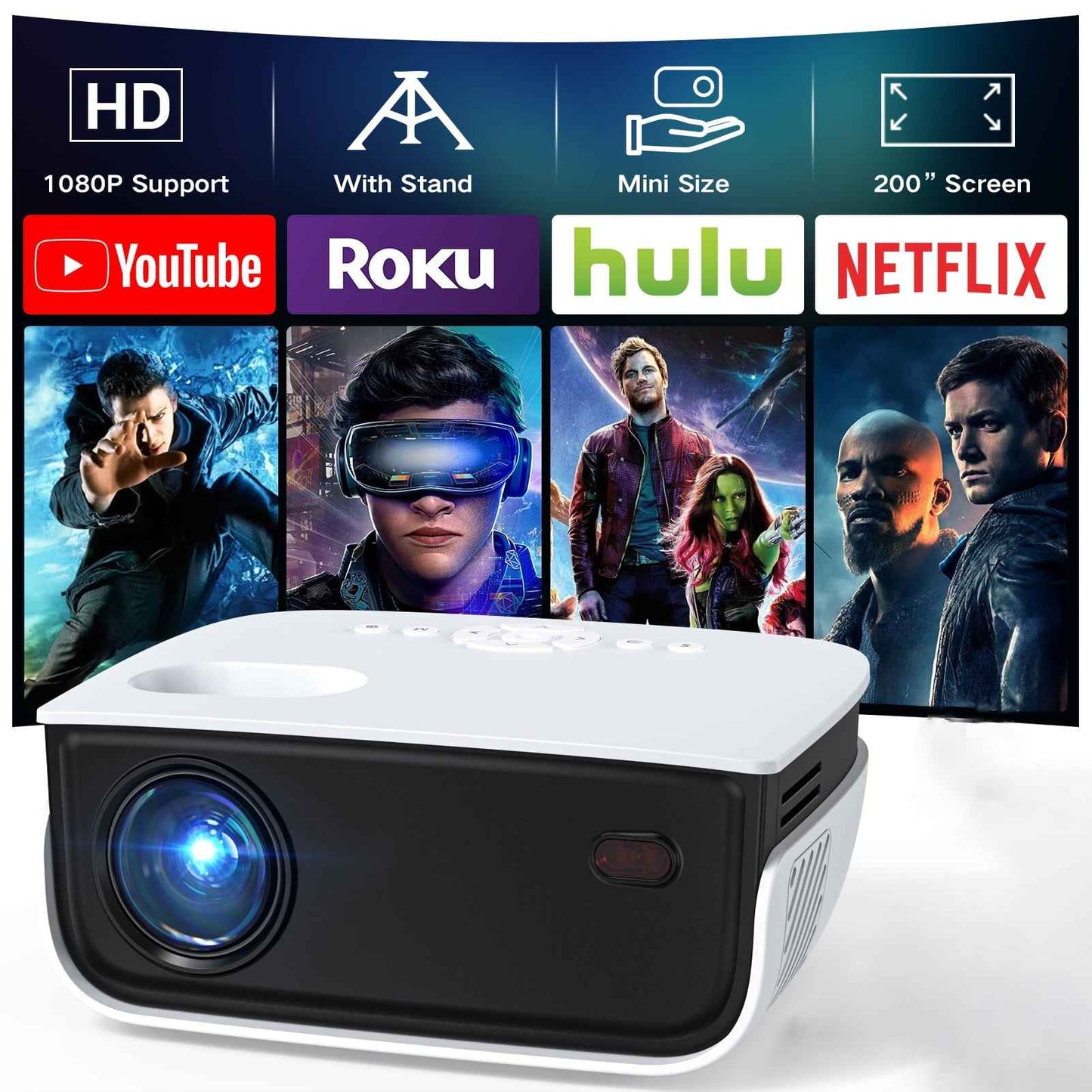 Synapik 1080P Mini Projector with Bluetooth,Keystone Correction,up to Support 240'' Screen