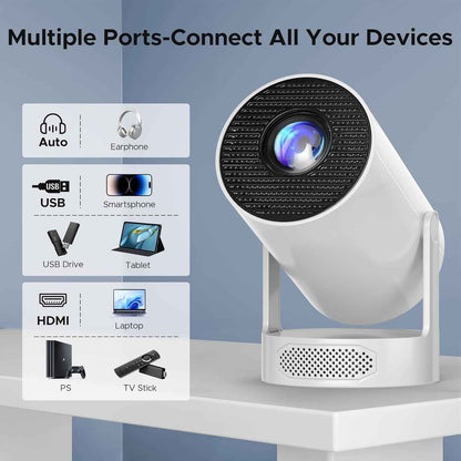 Synapik Mini Bluetooth Portable Projector with 5W Soundbase Speaker & 220° Rotation, Auto Keystone, 300 ANSI 4K WiFi Android 11 Smart Projector