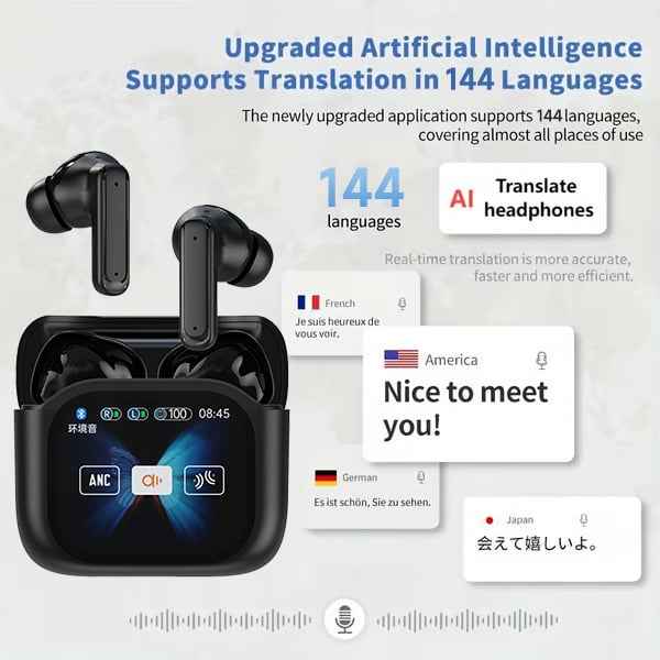 Synapik Wireless Bluetooth Translation Earphone With LED display screen(Fit iOS & Android)