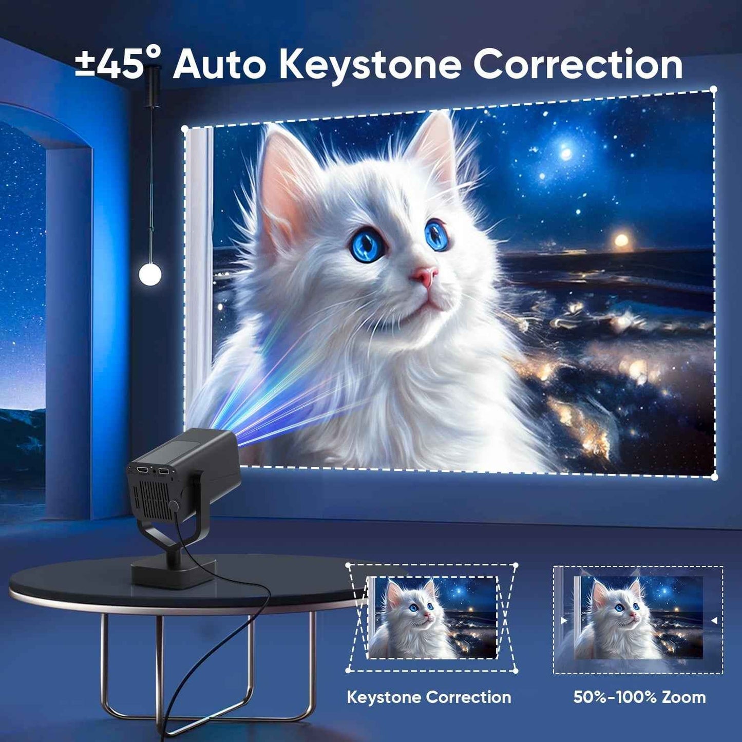 Synapik Bluetooth Projector, 1080P Support Portable Projector with Auto Keystone, Compatible with TV Stick/HDMI/USB, for Home/Party/Outdoor Use