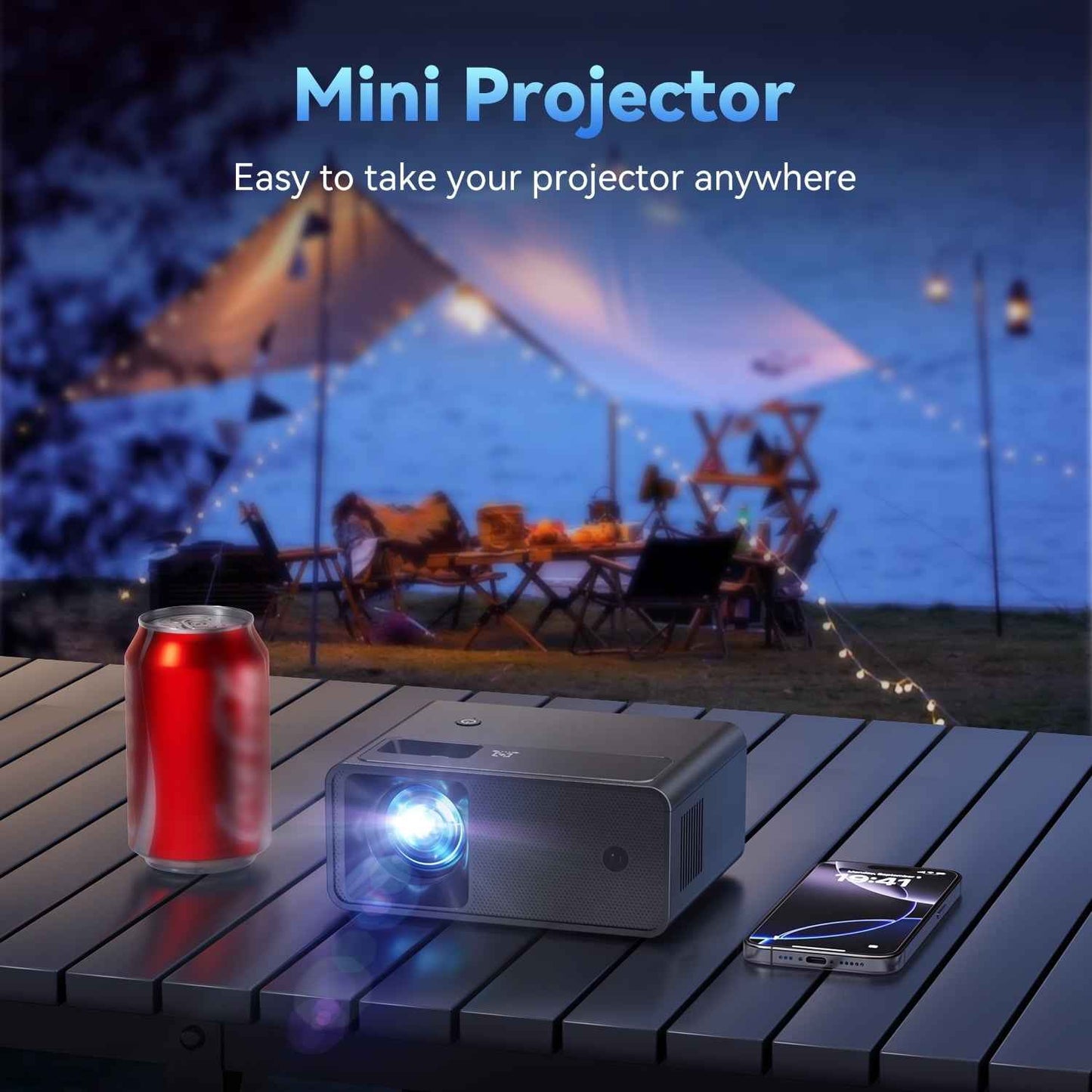 Synapik Mini Projector 1080P Portable Projector Compatible with iPhone/Android/PS4/Laptop/TV Stick, Built-in Hi-Fi Speaker, for Home Theater/Indoor Outdoor Movies/Gaming