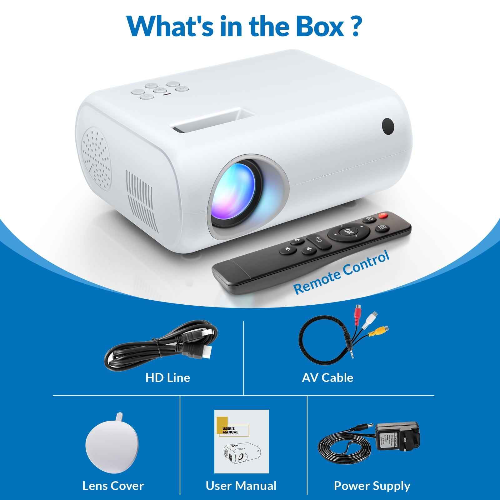 Synapik Mini Projector, Portable Projector Portable Outdoor Projection for iOS/Android/PS5 White