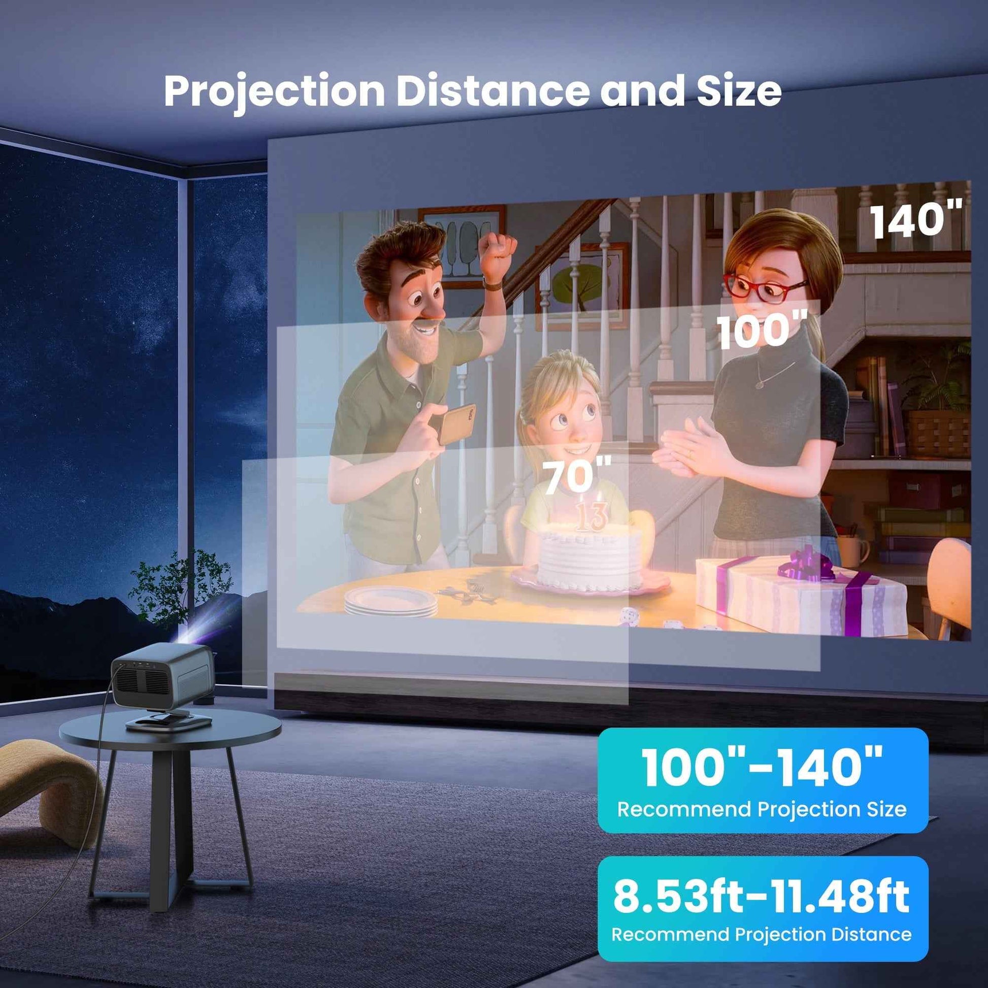 Synapik L810S Pro 1080P Smart Projector Bundle with Carrying Case, Foldable Screen, Remote, Accessories, and Built-In Streaming Apps, Auto-Focus, Dolby Audio, 4K Support