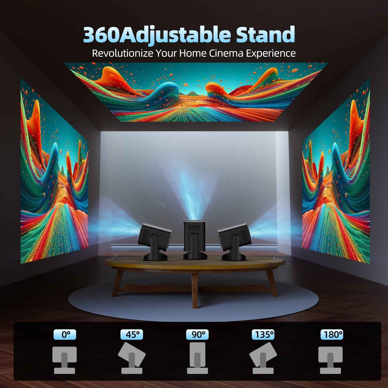 Synapik Smart Projector 1080P with WiFi and Bluetooth, 360° Rotation Portable Movie Projector with Auto Keystone & Electric Focus for Home Theater