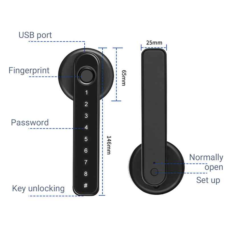 Synapik Fingerprint Smart Door Lock Handle With Bluetooth APP Control